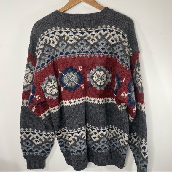 Vintage The Lodge Wool Nordic Snowflake Crewneck Pullover Knit Sweater Men's M - Picture 9 of 10